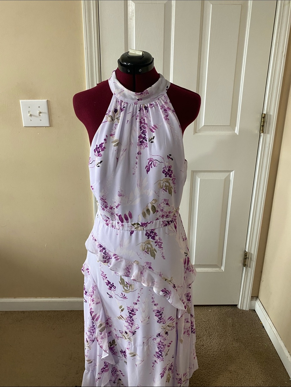 White House Black Market Lavender Floral Maxi Dress